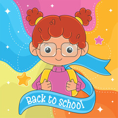 Girl with backpack and blue back to school banner Vector