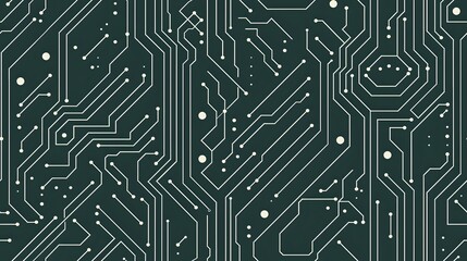 
An intricate dark green circuit board pattern with white lines and connections, representing technology and electronics. Ideal for digital, tech, and futuristic-themed designs.