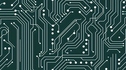 
An intricate dark green circuit board pattern with white lines and connections, representing technology and electronics. Ideal for digital, tech, and futuristic-themed designs.
