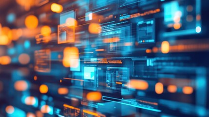 Abstract Digital Interface with Orange and Blue Hues