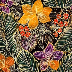 12. **Balinese batik pattern featuring natural elements like leaves and flowers.**