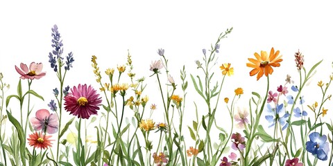 Wild flower border watercolor clipart