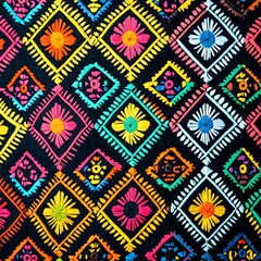 128. **Filipino traditional textile pattern with colorful, detailed motifs.**