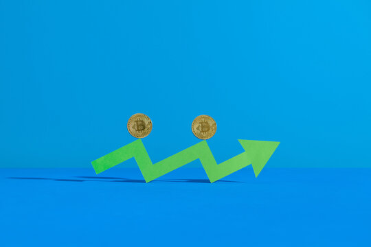 Bitcoin Growth Chart With Cryptocurrencies On Blue Background