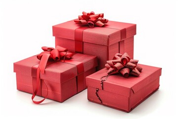 Obraz premium red ribbon gifts on a white background