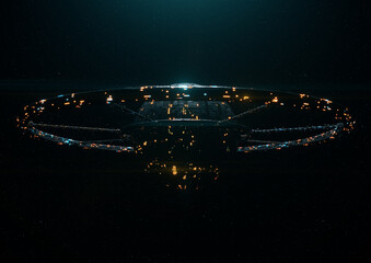 Artificial Space Station Colony Planet Flying Cars Traffic Led