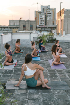 Group rooftop yoga class