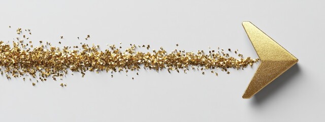 Golden Arrow, Trailblazing Success: A sleek, golden arrow cuts a path through a shimmering trail of gold dust, symbolizing ambition, progress, and the pursuit of excellence.