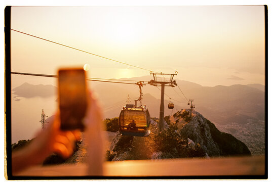 Film ugc photo of mountains funicular sunset scenery view