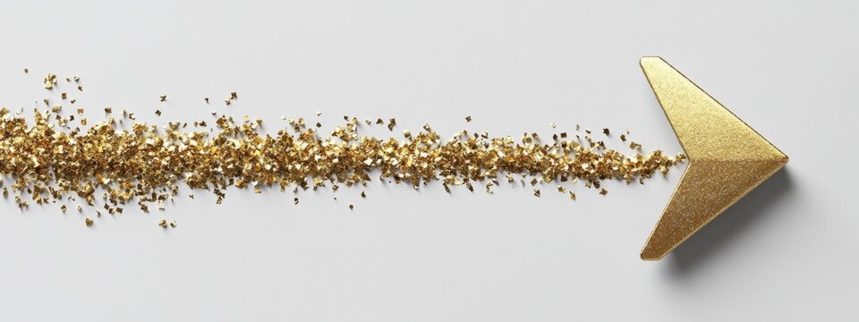 Golden Arrow, Trailblazing Success: A sleek, golden arrow cuts a path through a shimmering trail of gold dust, symbolizing ambition, progress, and the pursuit of excellence.