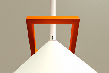 Traffic cones on blue and orange ground