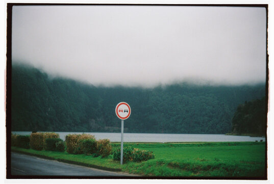 Road sign, Sete Cidades, S&atilde;o Miguel, Azores, Portugal on film