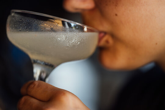 Drinking Bergamot Margarita cocktail