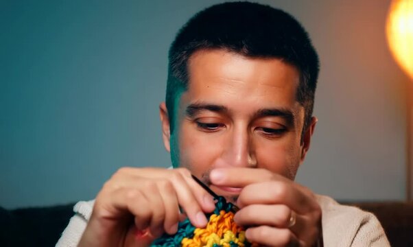 Syrian Man Learning to Knit from Online Tutorials