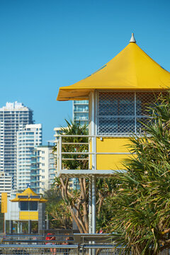 Yellow Lifeguard Tower On A Sunny Day