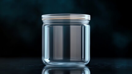 Empty Glass Jar with a Wooden Lid on a Black Background