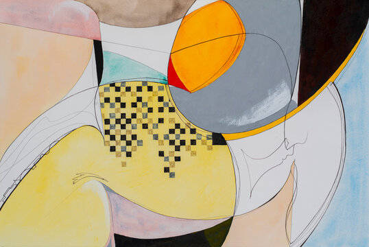 An abstract composition in watercolor, ink  pencil.