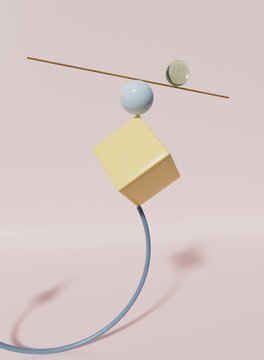 3 d Balanced Geometric Shapes on Pink Background