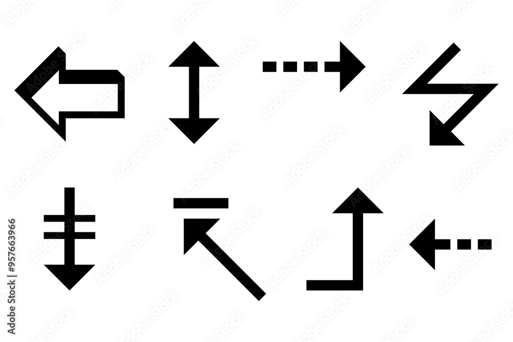 Poster arrow icons. directional symbols. black vector graphics. simple navigation elements.