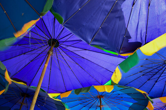 Blue patio umbrellas
