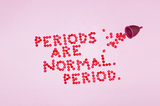 Menstrual cup and wordplay text "periods are normal. period."