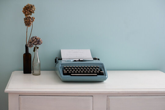 vintage blue typewriter