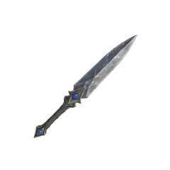 Intricately designed silver sword with blue gemstones and sharp, elegant blade