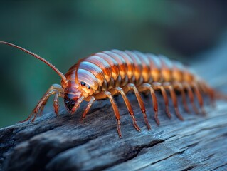 Fototapeta premium centipede isolated on wooden background