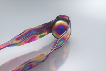 3D Iridescent Holographic Fabric Covering a Chrome Sphere .