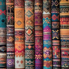 115. **Laotian weaving pattern with colorful, traditional motifs.**