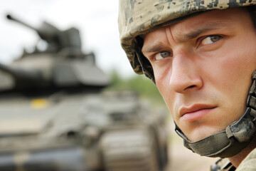 Caucasian soldier military army in camouflage uniform at conflict war