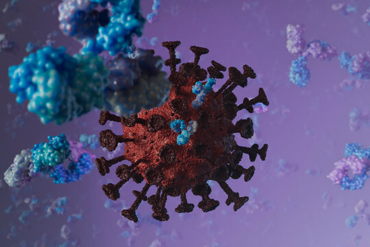 3D Render of Virus and Antibodies Interaction