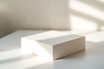 White empty box casting shadow from window light for product placement