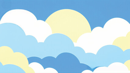 illustration The calm blue sky is filled with fluffy white clouds, creating a peaceful and uplifting atmosphere