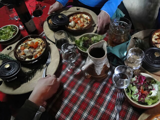 Hearty skiers Savoyard lunch  at a ski resort