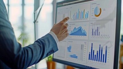 Business finance data analytics graph.Financial management technology.Advisor using KPI Dashboard on virtual screen.