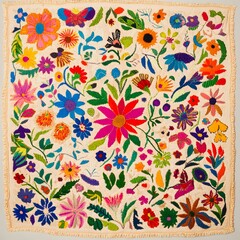 4. **Handwoven Mexican Otomi embroidery with floral motifs.**