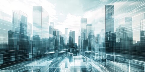 Fototapeta premium A futuristic cityscape with skyscrapers morphing and shifting shape, representing the concept of urban mutation and change