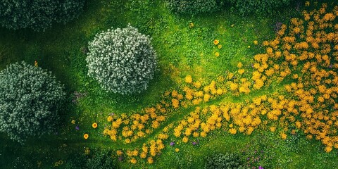 Aerial view wildflower meadow image
