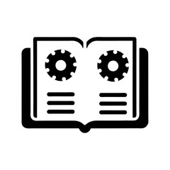 Book with gear silhouette outline style icon and vector illustration