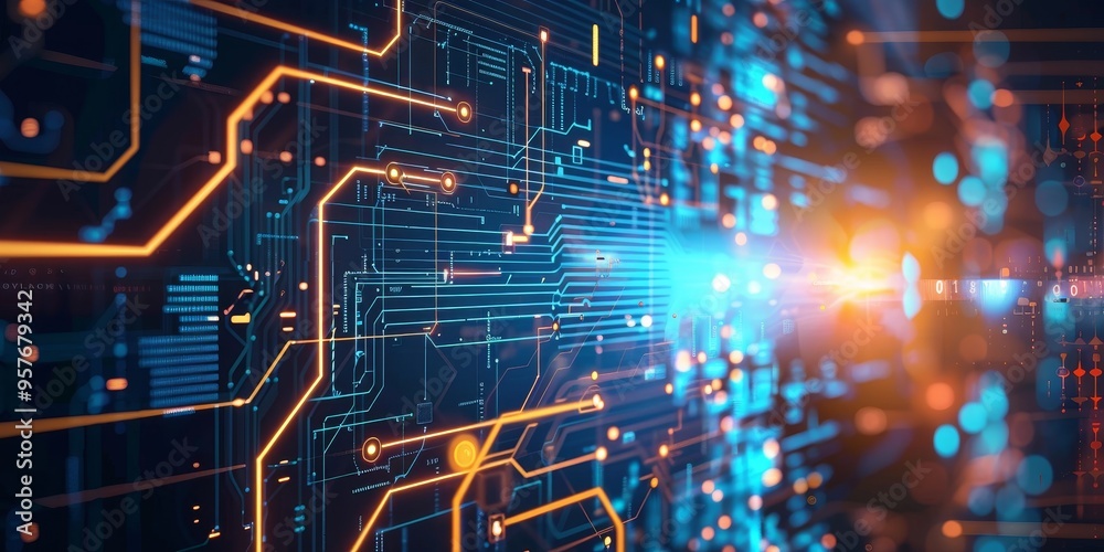 Poster Abstract background of machine learning algorithms processing data with digital technology concept