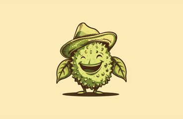 Durian hat cute logo vector icon illustration.