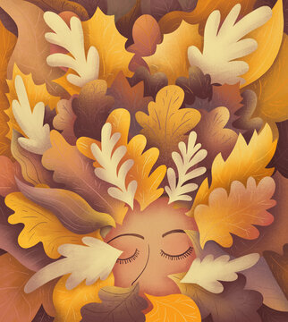 Autumn Themed Portrait With Leaves in Warm Tones