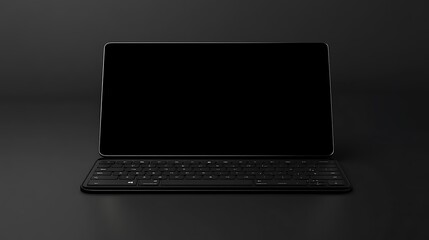 Black Tablet Computer with Keyboard on Black Background