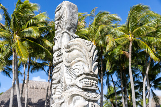 Tiki statue on French Polynesia tropical island