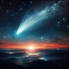 Super ultra Bright Comet at Night sky
