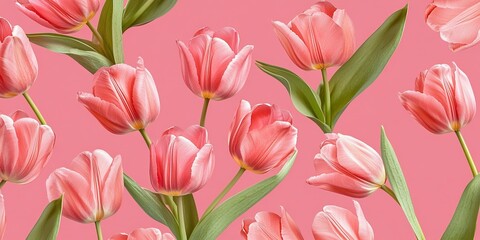 Beautiful Pink Tulip Flowers Pattern Background in Spring Season