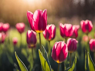 Gordijnen field of pink tulips © Diedo