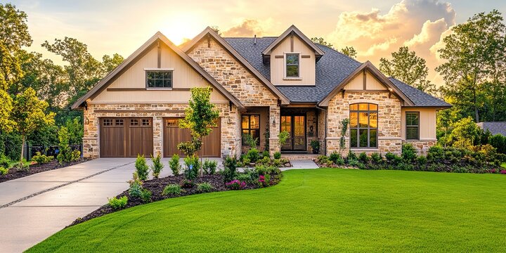 a nice home with grass and bushes 