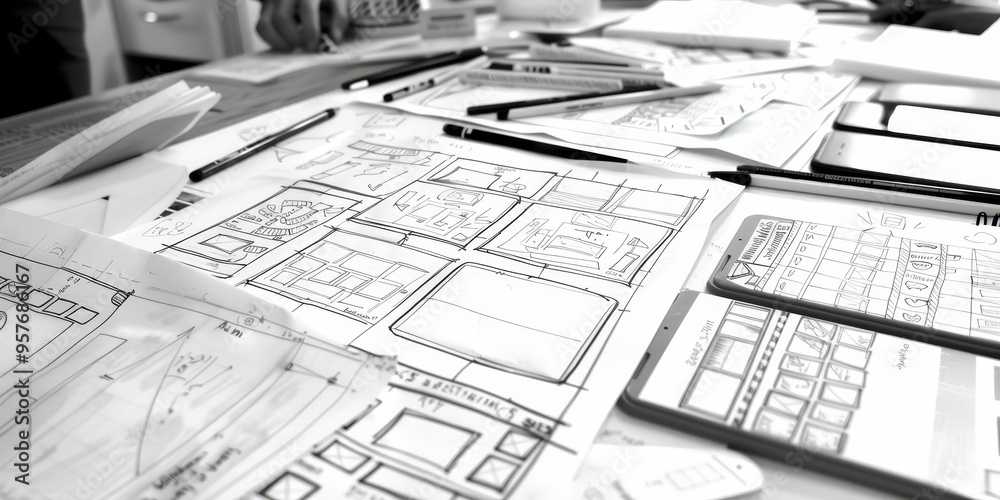 Poster Creative UX design process with sketches, digital tools, and prototyping techniques for iterative improvements